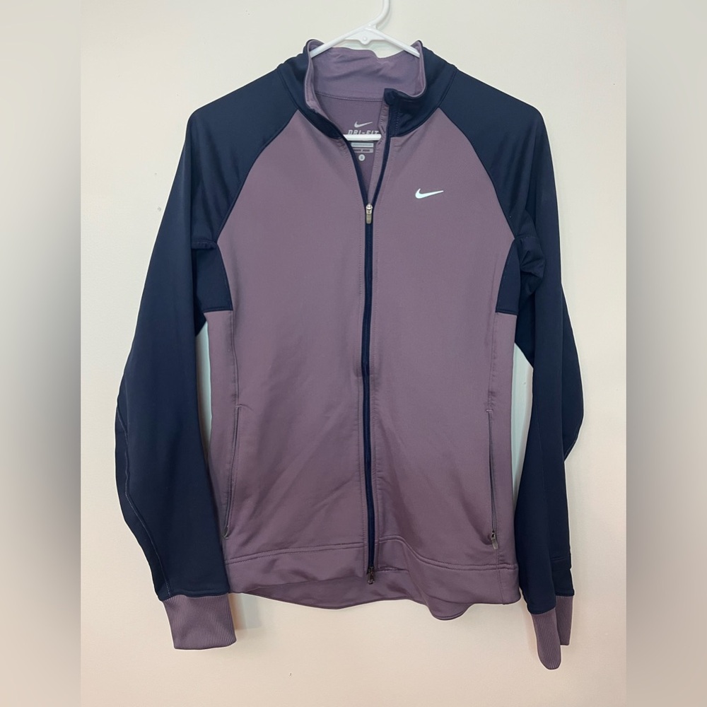 Nike Dri-FIT Full Zip Jacket Women's Small Mauve Navy Two Way Zip